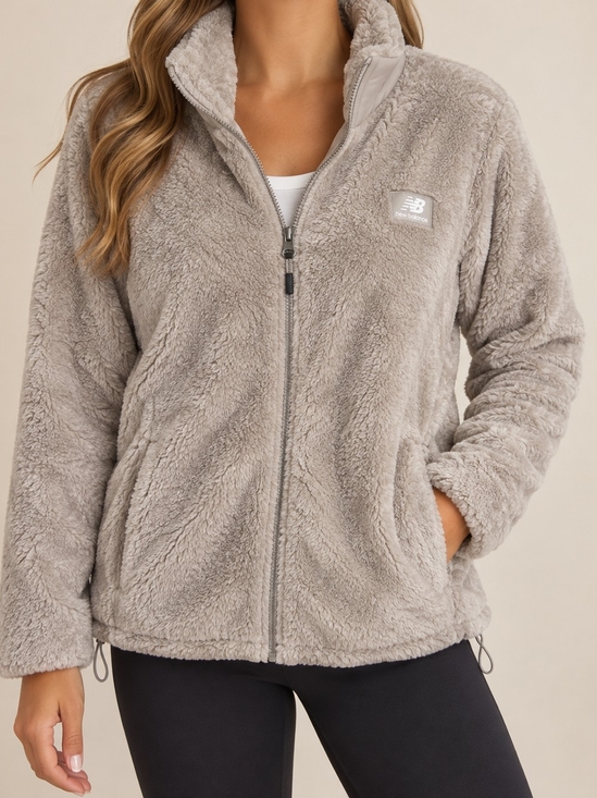 New Balance Jackets & Blazers - New Balance Women’s M Sherpa Fleece Jacket Beige Taupe Full Zip Cozy Outdoor